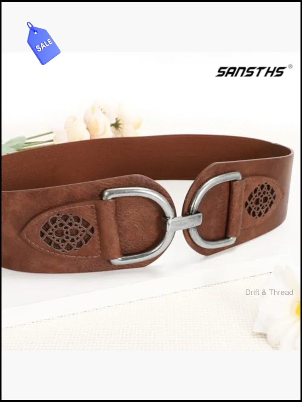 Vintage Women Stretchy Wide Belt Chunky Buckle Elastic Waist Belt for Dresses